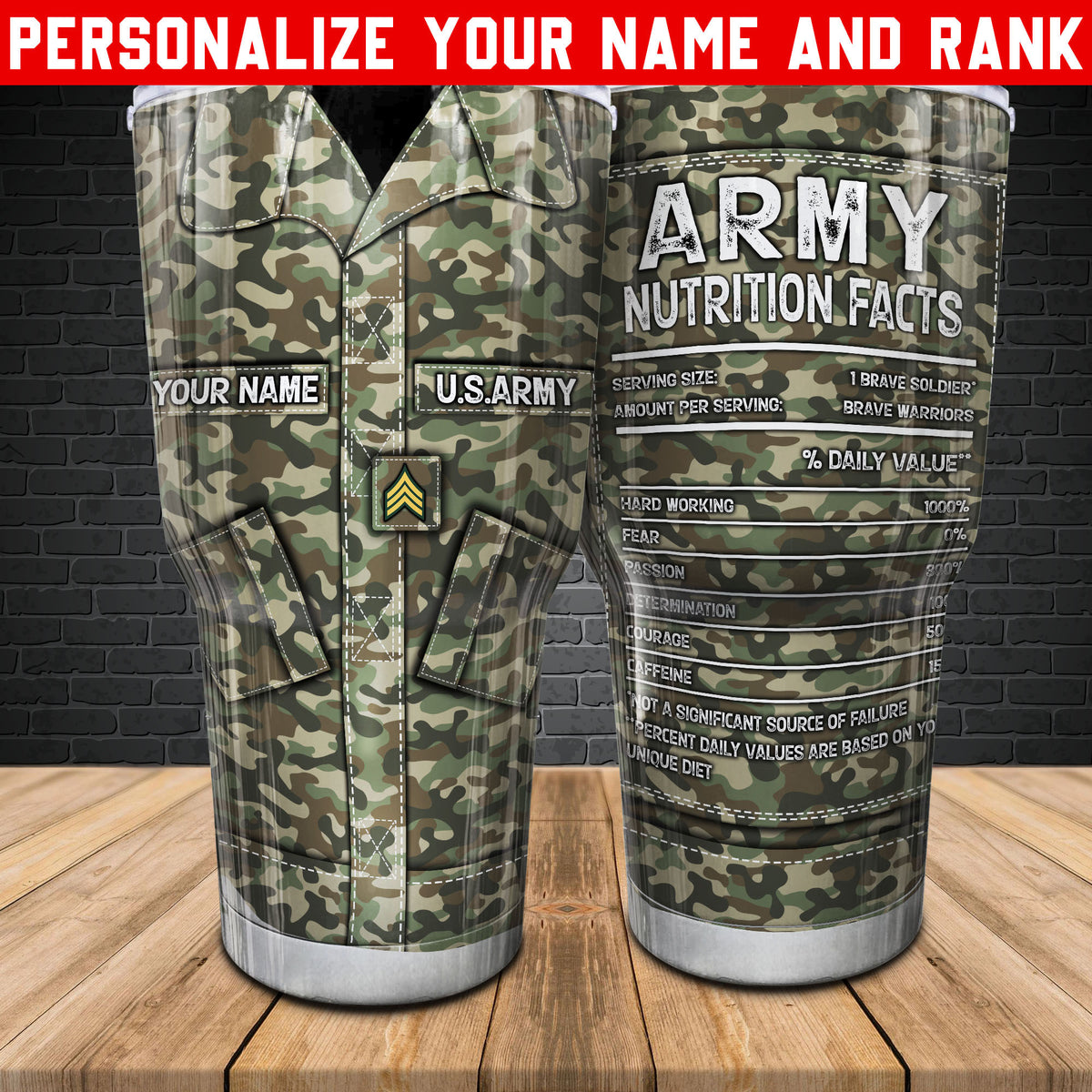 US Army Tumbler Uniform Camouflage Army Nutrition Facts Tumbler Personalized Military Gift