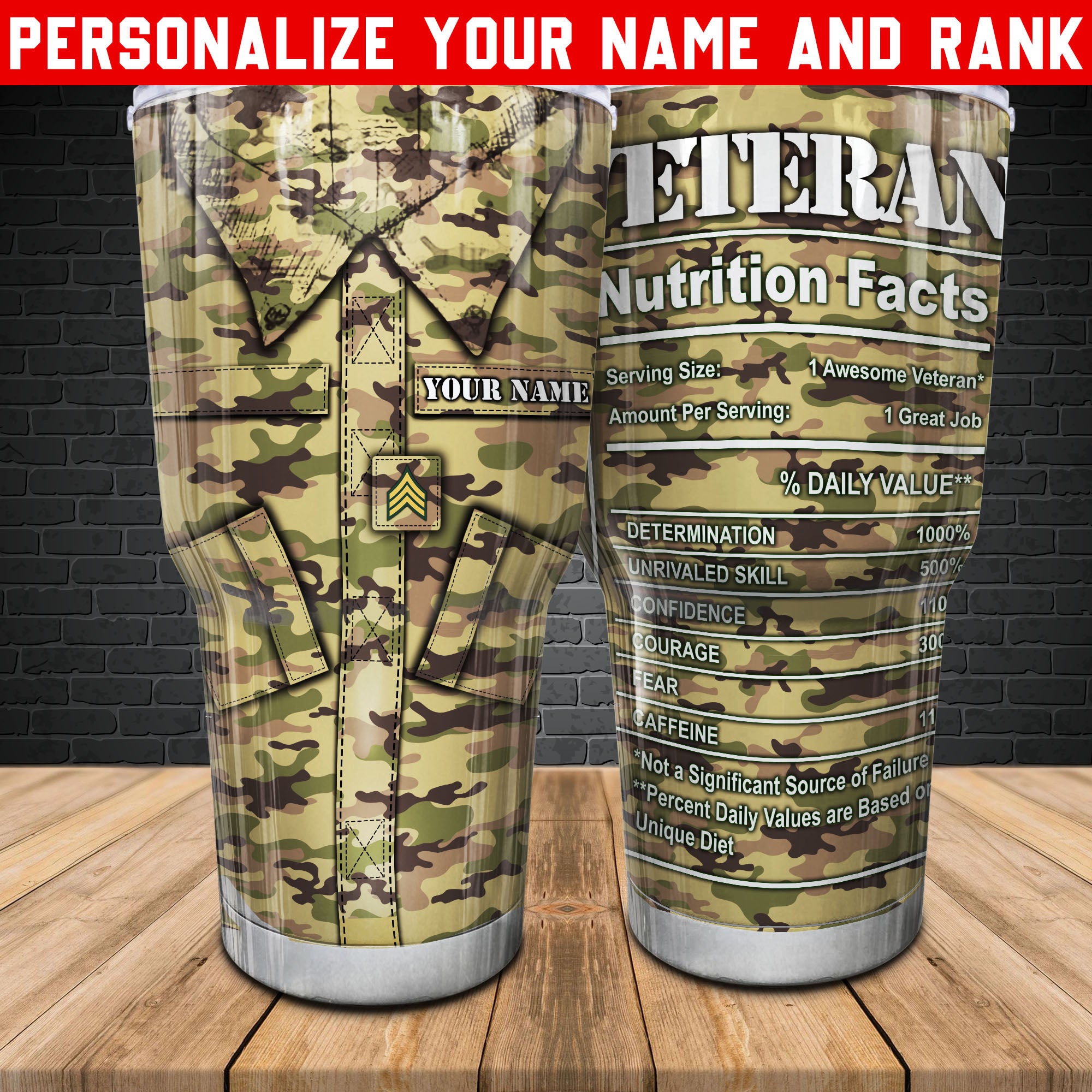 Veteran Uniform Tumbler Veteran Nutrition Facts Camouflage Tumbler Personalized Military Gift