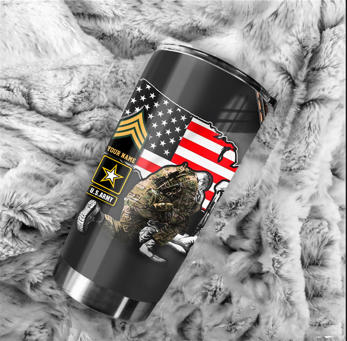 US Army Flag Tumbler We Stand For The Flag We Kneel For The Fallen Tumbler Personalized Solider Gift