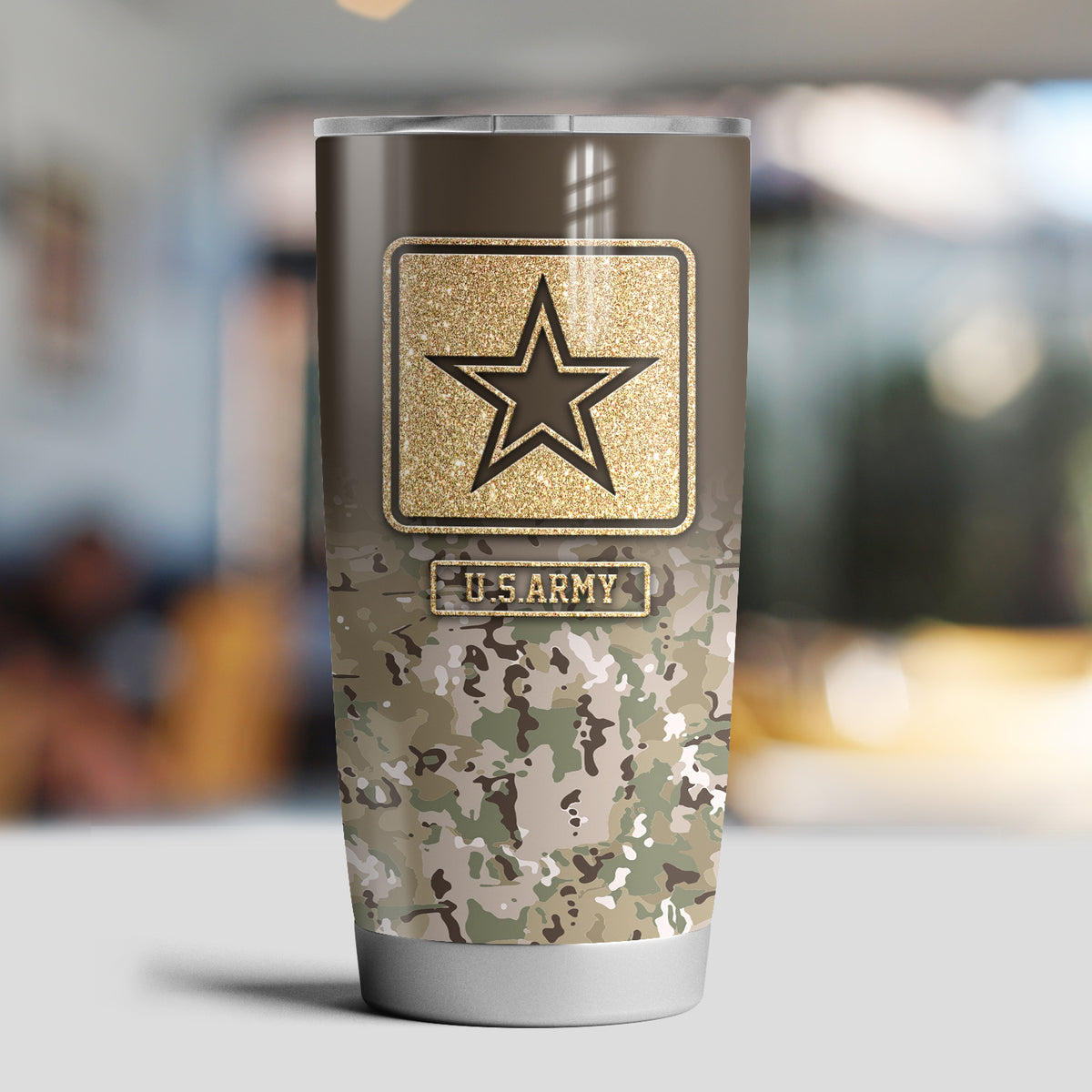 Army Camo Tumbler Proudly Served Military Tumbler With Lid Personalized Soldier Gift