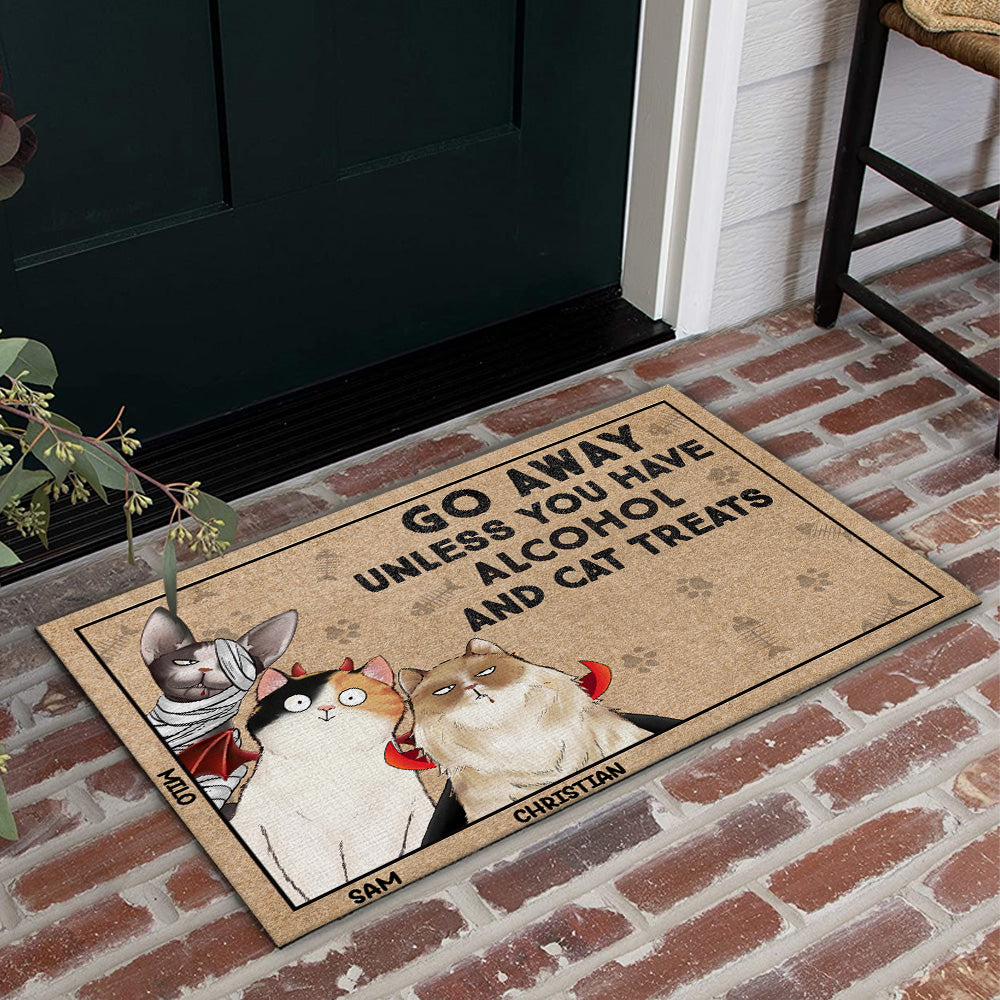 Cat Custom Doormat Go Away Unless You Have Cat Treats And Alcohol Personalized Gift