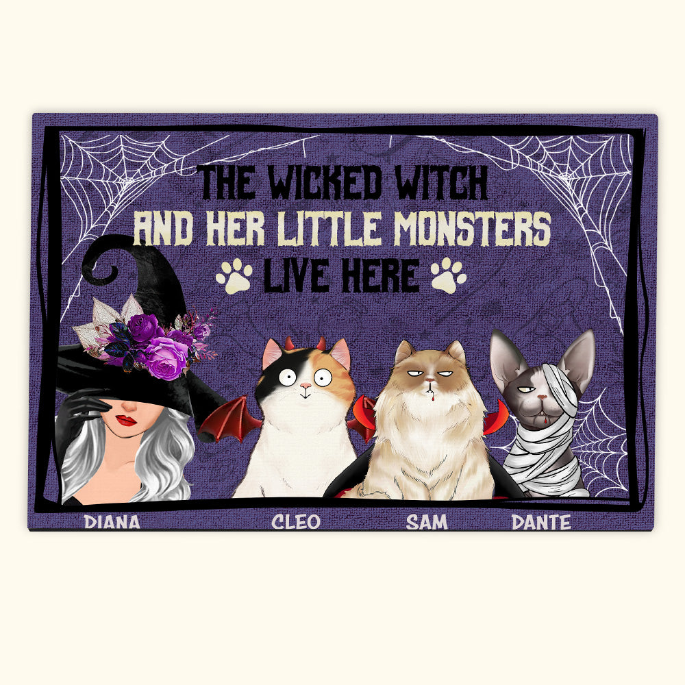 Cat Custom Doormat Wicked Witch And Her Little Monsters Live Here Personalized Gift For Halloween