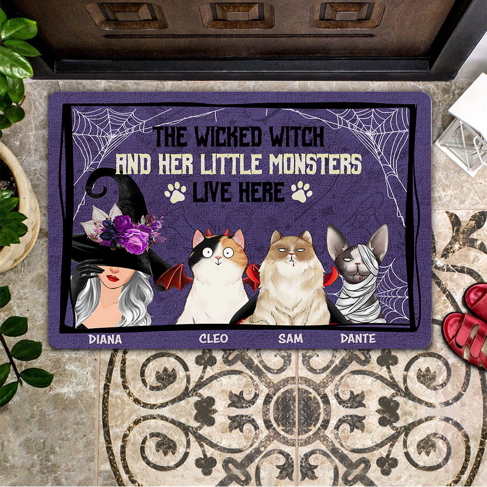 Cat Custom Doormat Wicked Witch And Her Little Monsters Live Here Personalized Gift For Halloween