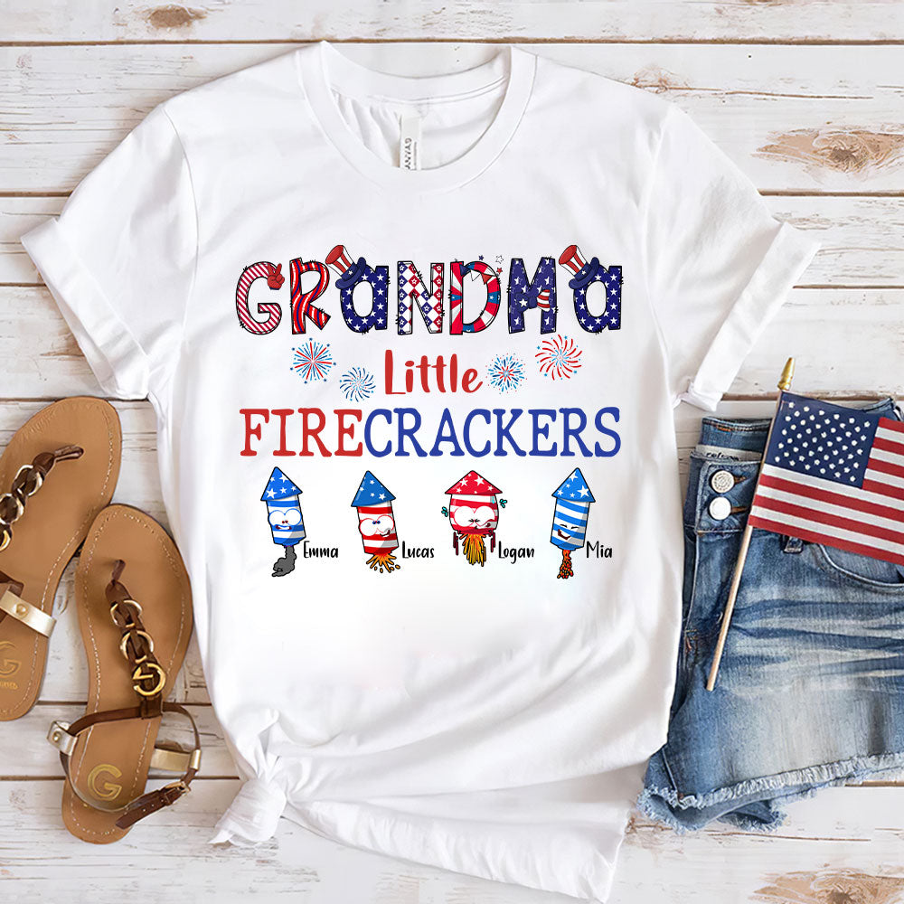 Grandpa's Little Firecrackers Personalized Family 4th of July Shirt Gift For Family