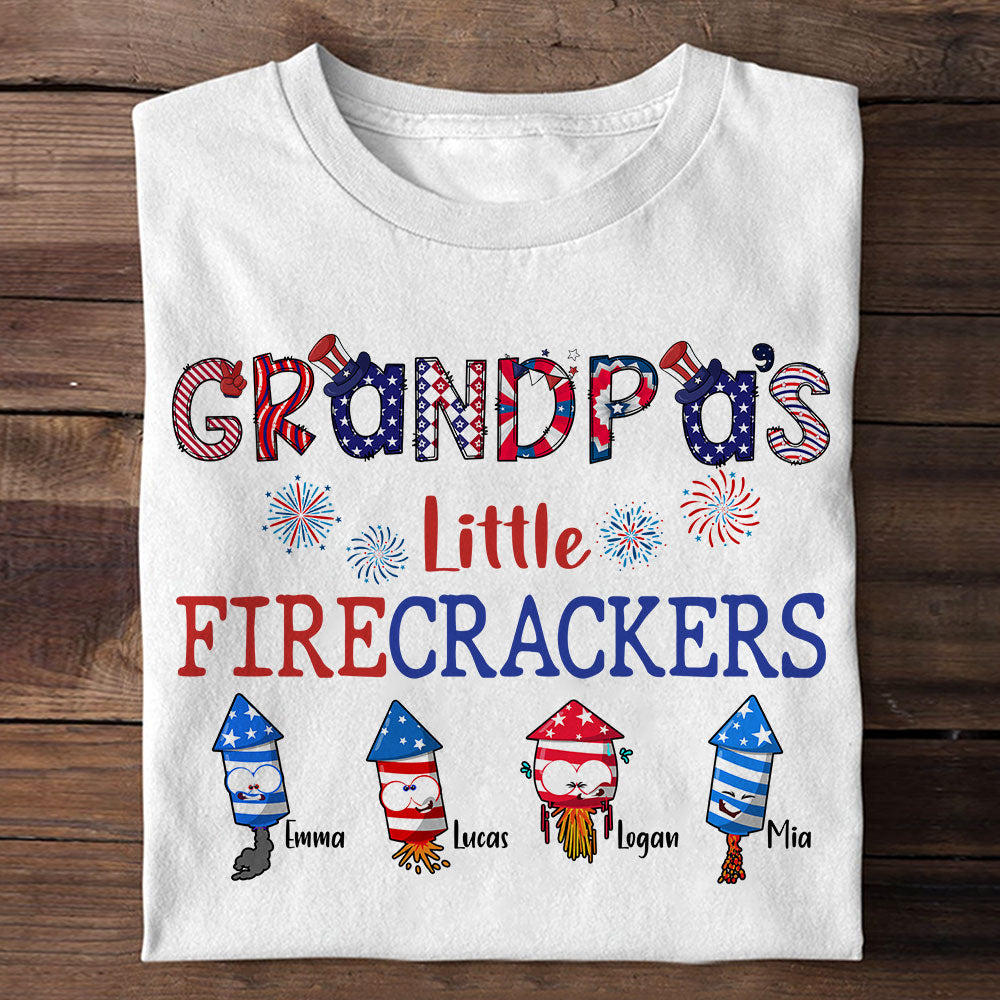 Grandpa's Little Firecrackers Personalized Family 4th of July Shirt Gift For Family