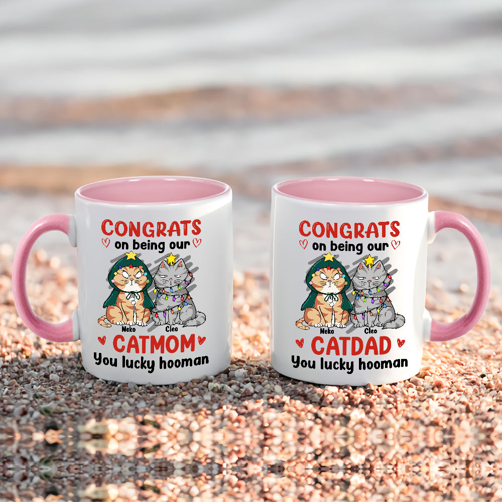 Cat Lover Custom Accent Mug Congrats On Being Our Cat Mom Personalized Gift Cat Parents