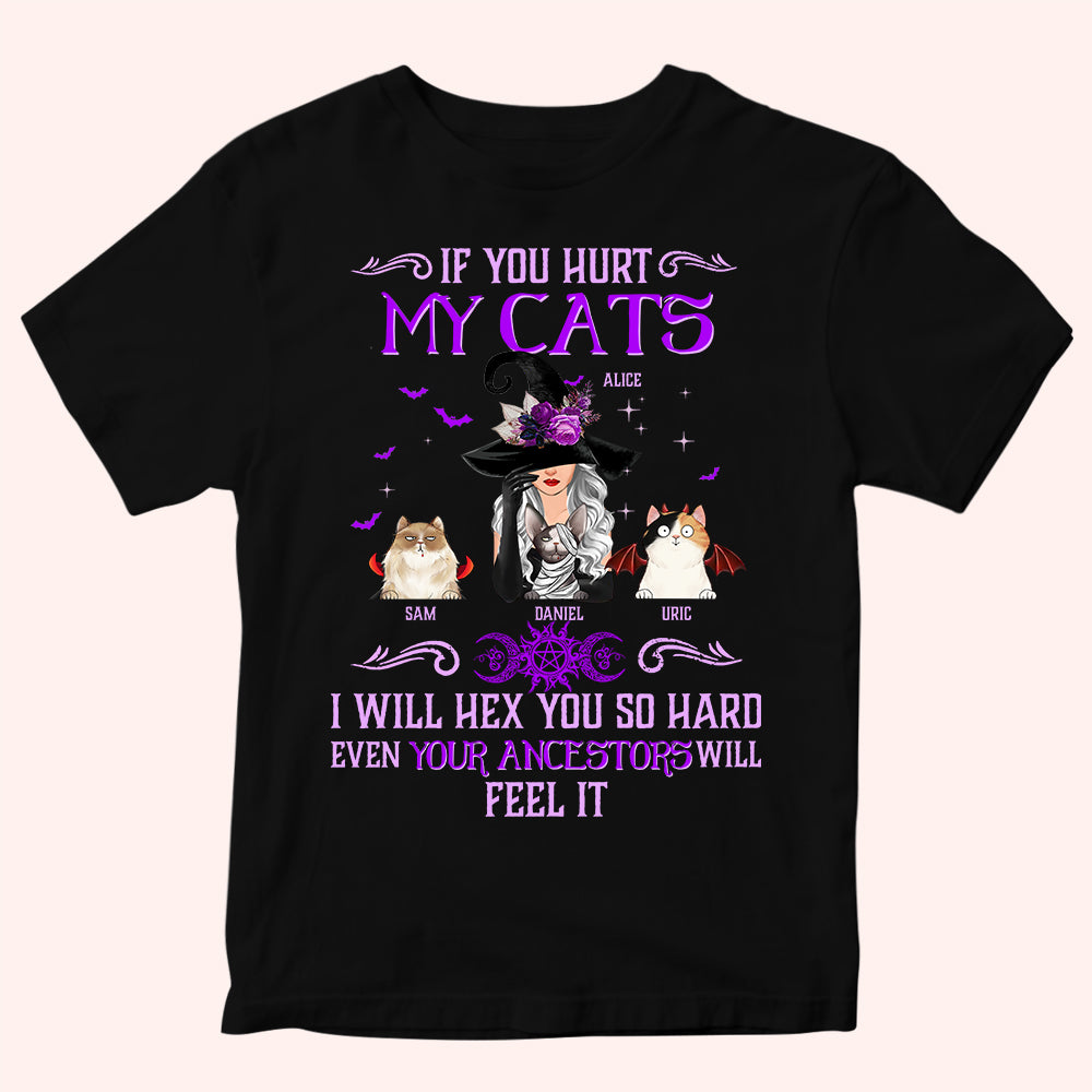 Cat Mom Custom T Shirt Hurt My Cats And I Will Hex You Witch Personalized Gift Halloween