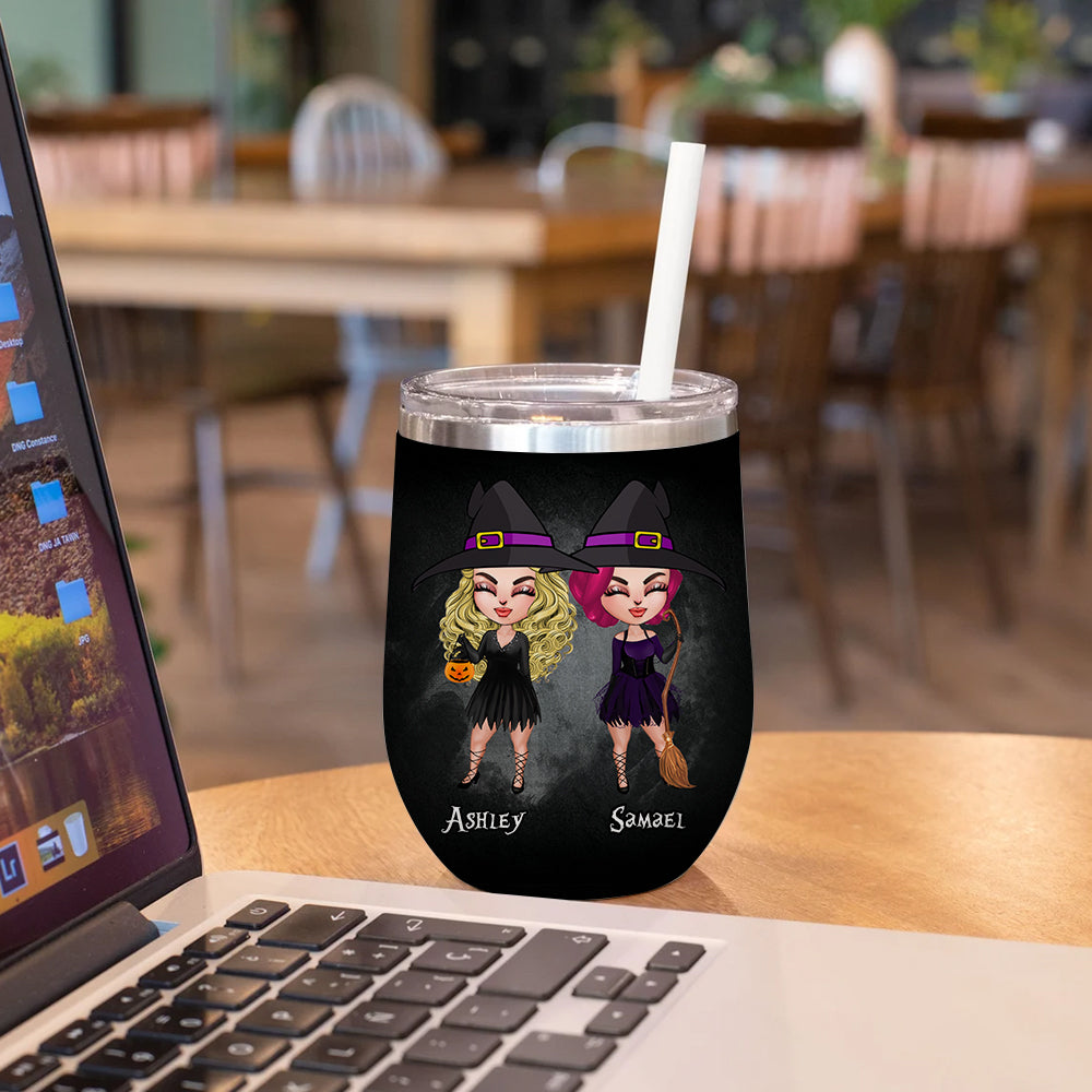 Bestie Custom Wine Tumbler Move Over It's Spooky Bitches Season Personalized Gift Halloween For Witches