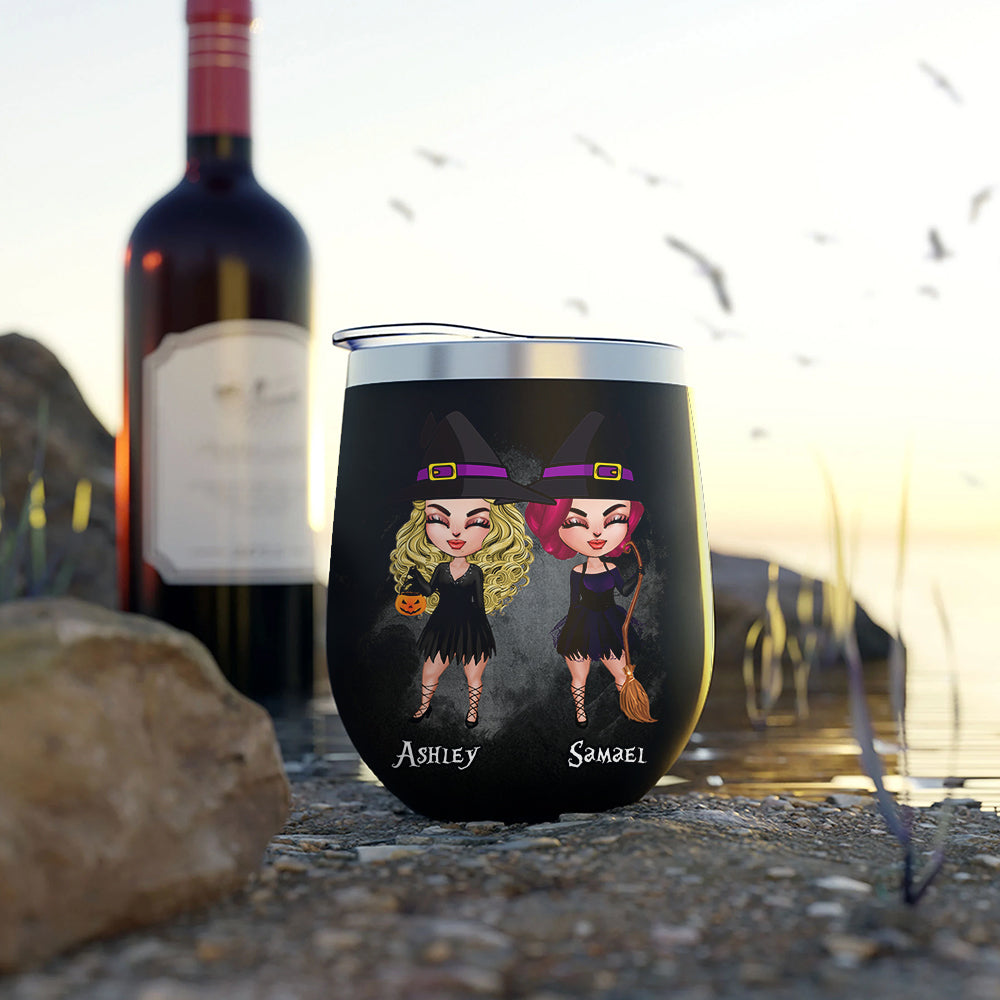 Bestie Custom Wine Tumbler Move Over It's Spooky Bitches Season Personalized Gift Halloween For Witches