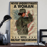 Female Veteran Custom Poster Never Underestimate An Old Woman With Military Background Personalized Gift