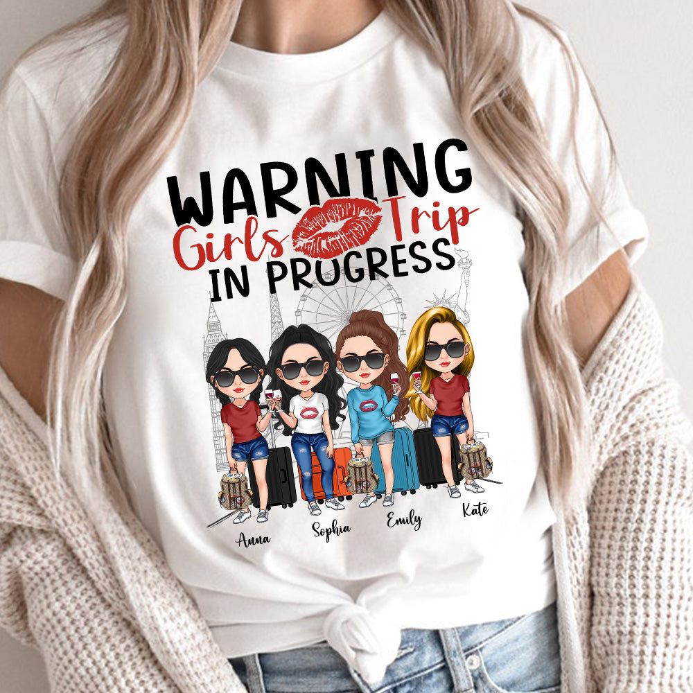 Bestie Custom Shirt Warning Girls Trip In Progress Travel Personalized Best Friend Gift