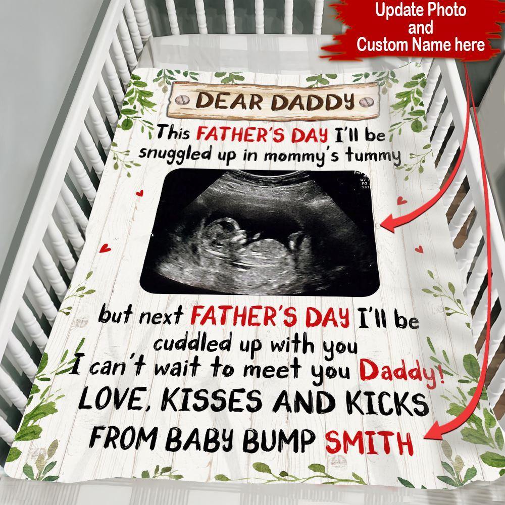 1st Father's Day Custom Blanket I Can't Wait To Meet You Daddy Personalized Gift - PERSONAL84