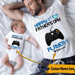 1st Father's Day Custom T Shirt & Baby Onesie Player 1 Player 2 Personalized Gift - PERSONAL84