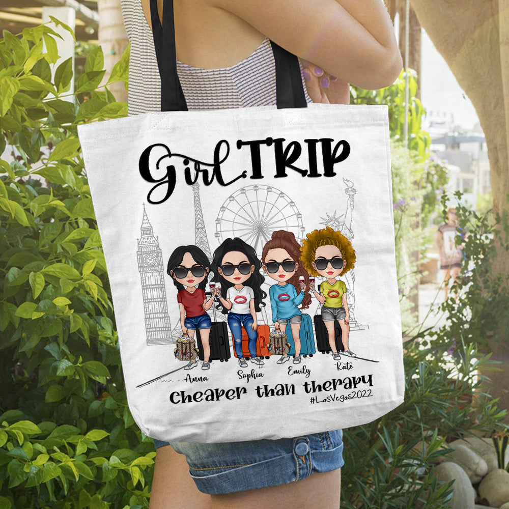 Bestie Custom Tote Bag Girl's Trip Cheaper Than Therapy Personalized Gift