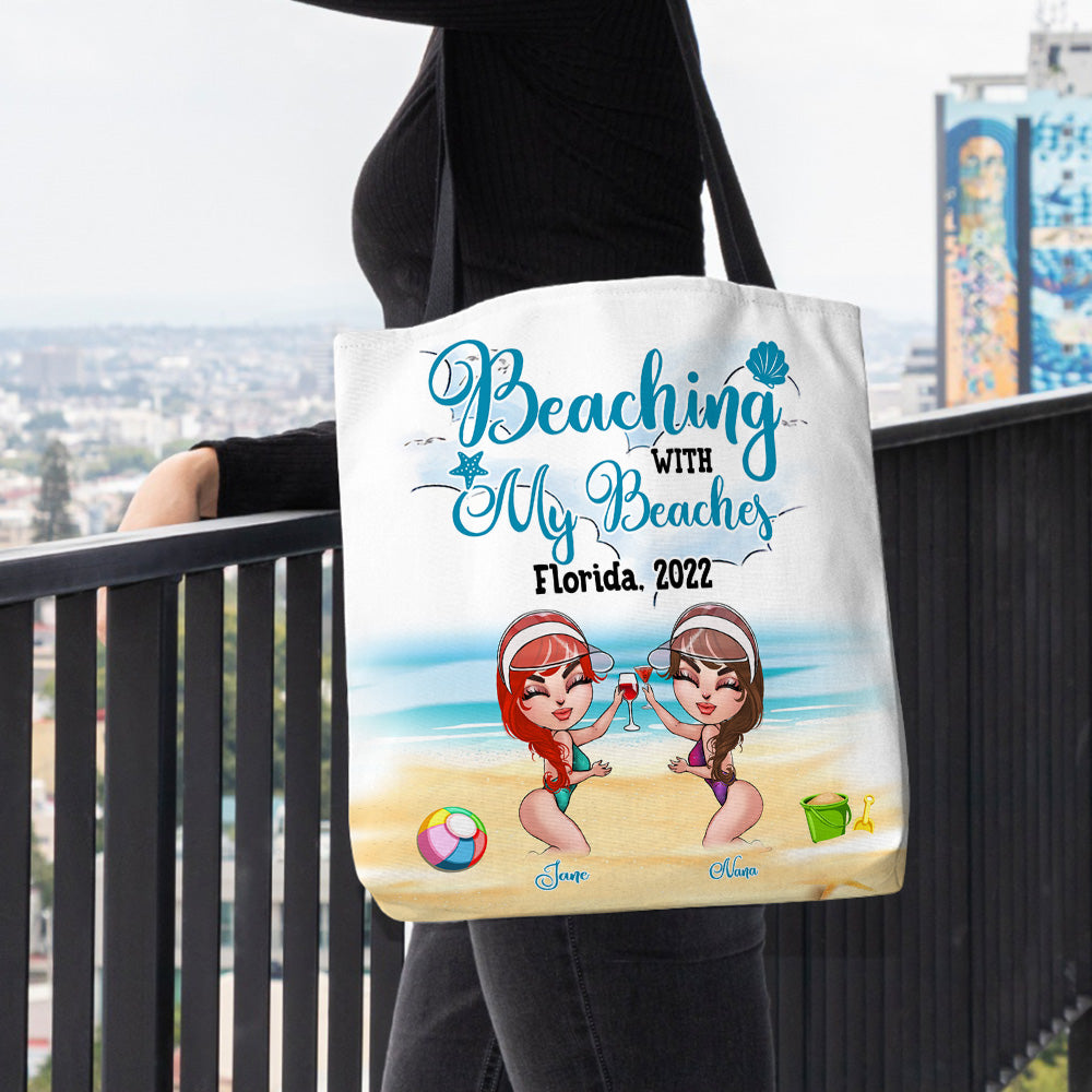 Bestie Custom Tote Bag Beaching With My Beaches Personalized Best Friend Gift