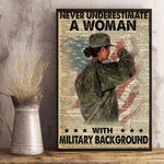 Female Veteran Custom Poster Never Underestimate An Old Woman With Military Background Personalized Gift