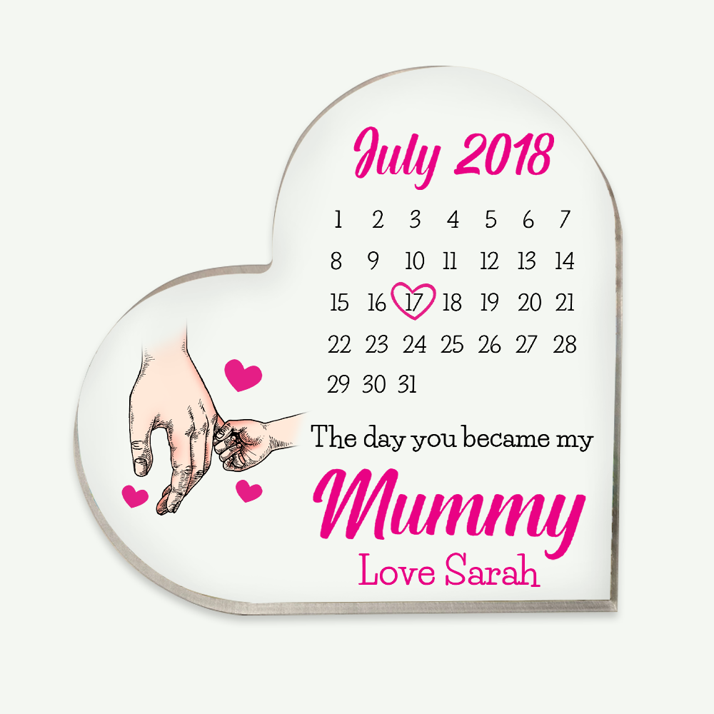 Mother Custom Heart Shaped Acrylic Plaque The Day You Became My Mummy Personalized Gift