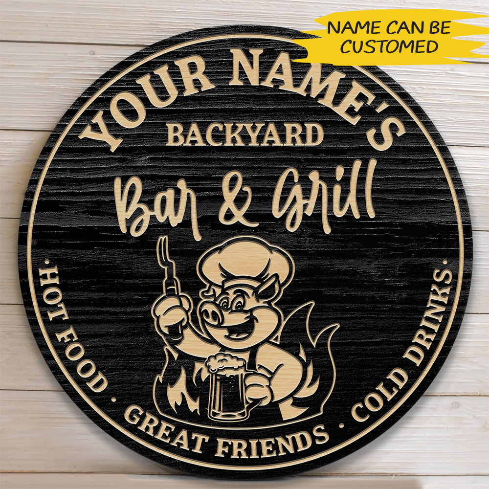 BBQ Custom Round Sign Hot Food Great Friends Cold Drink Personalized Gift