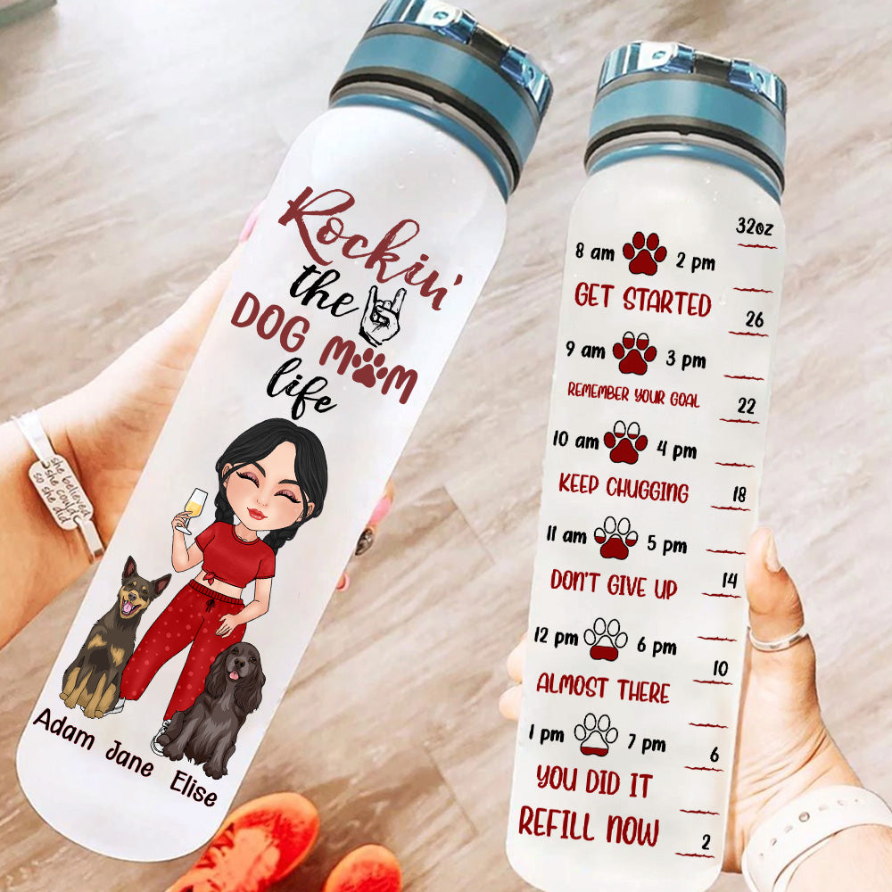 Dog Mom Custom Tracker Bottle Rockin The Dog Mom Life Personalized Gift