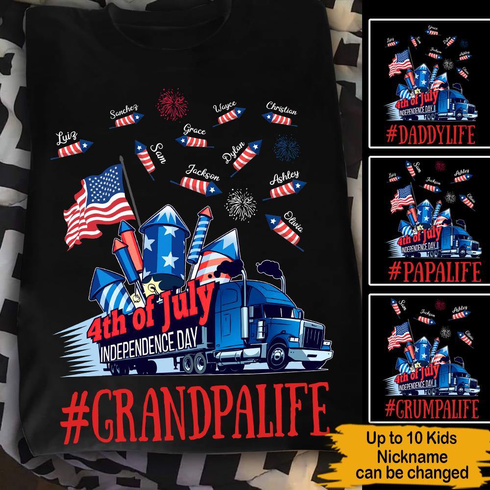 4th July Father's Day Trucker Custom T Shirt Independence Day Grandpa Life Personalized Gift - PERSONAL84