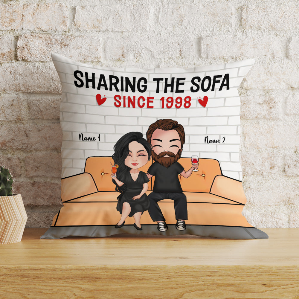 Couple Custom Pillow Sharing The Sofa Since Year Personalized Anniversary Gift For Him Her