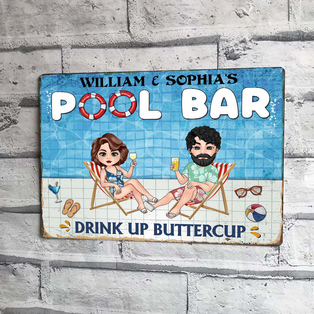 Pool Bar Custom Metal Sign Drink Up Buttercup Personalized Gift
