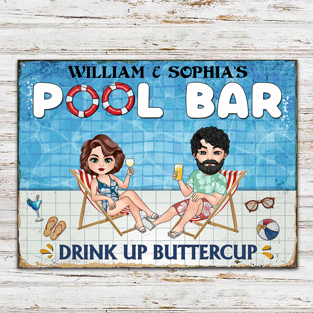Pool Bar Custom Metal Sign Drink Up Buttercup Personalized Gift