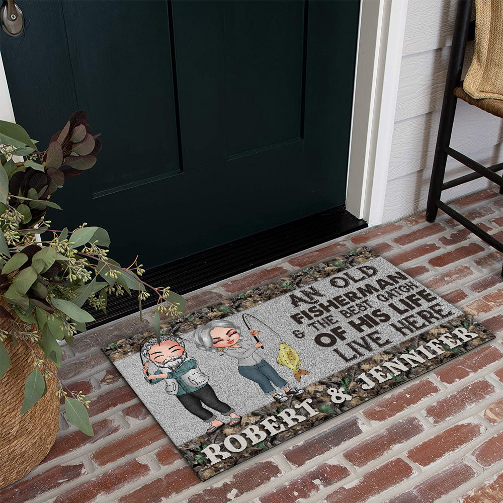 Fishing Custom Doormat An Old Fisherman And The Best Catch Of His Life Live Here Personalized Gift