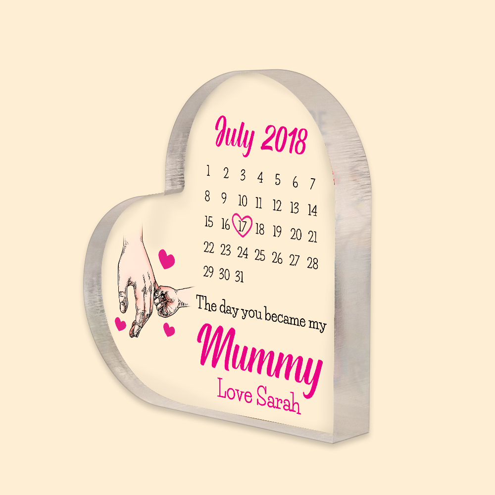 Mother Custom Heart Shaped Acrylic Plaque The Day You Became My Mummy Personalized Gift