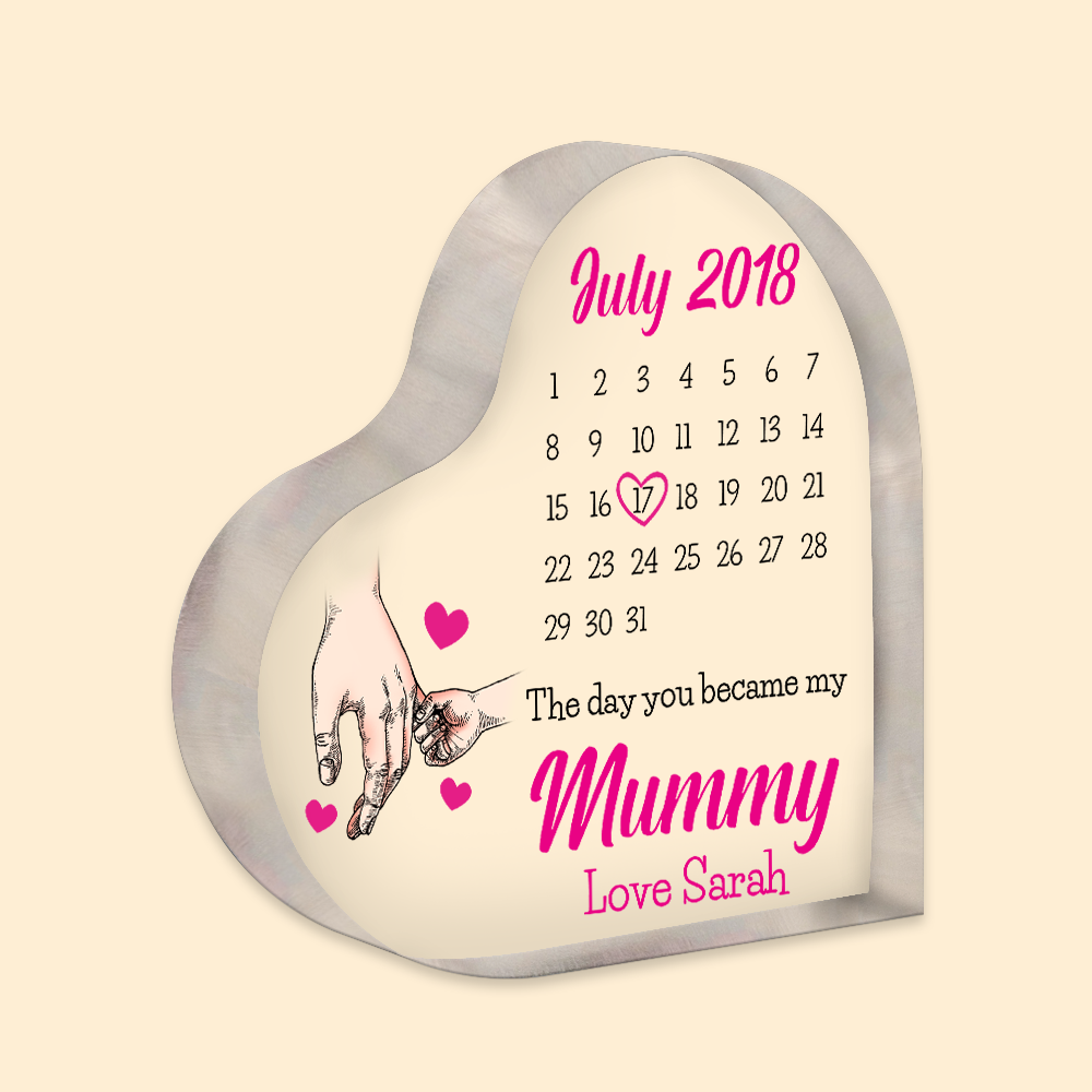 Mother Custom Heart Shaped Acrylic Plaque The Day You Became My Mummy Personalized Gift