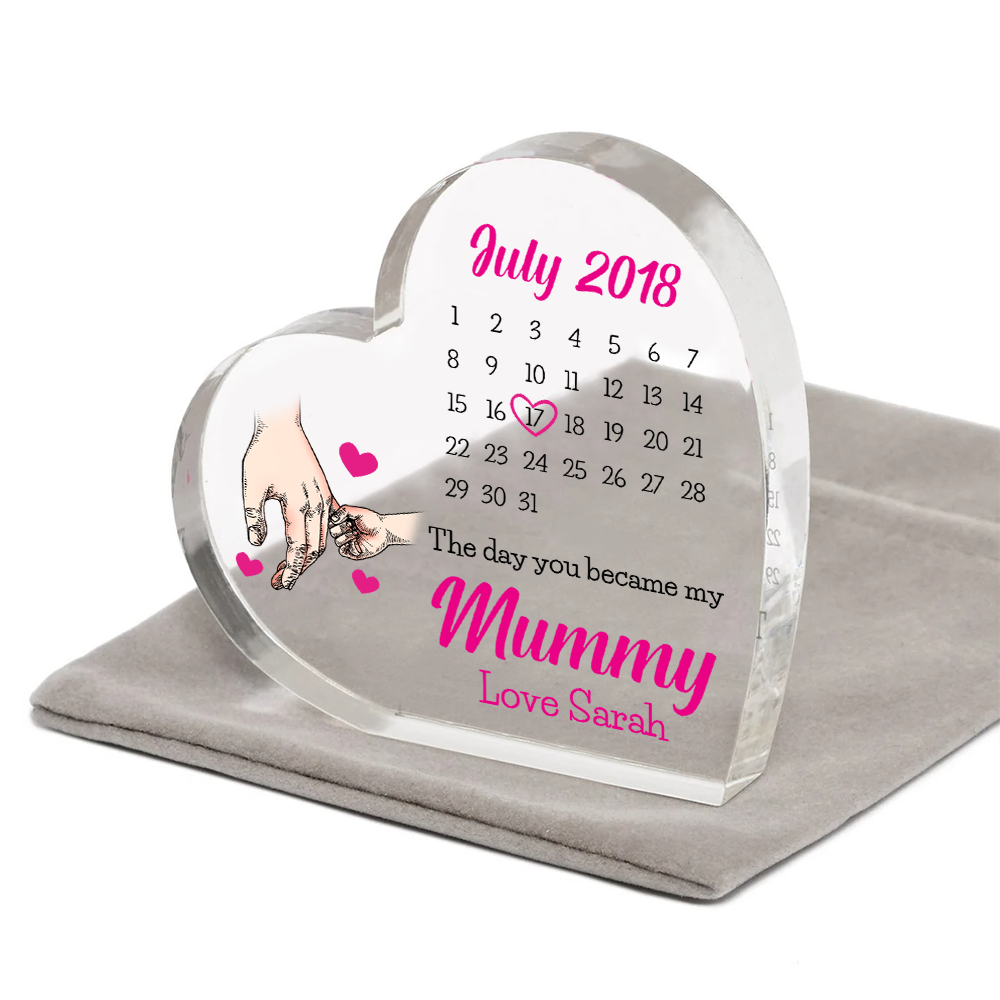 Mother Custom Heart Shaped Acrylic Plaque The Day You Became My Mummy Personalized Gift