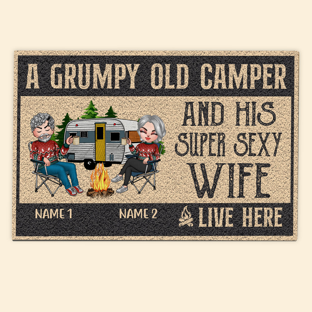 Camping Custom Doormat A Grumpy Old Camper And His Super Sexy Wife Live Here Personalized Gift