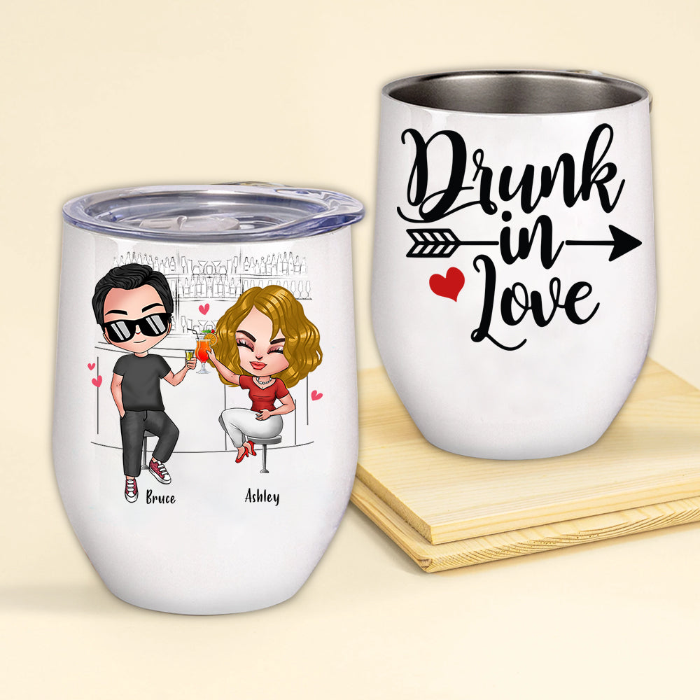 Couple Custom Wine Tumbler Drunk In Love Personalized Gift For Him Her