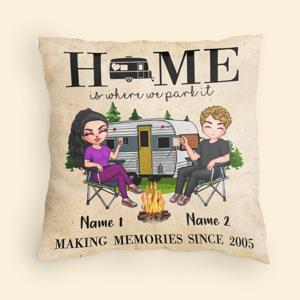 Camping Couple Custom Pillow Home Is Where We Park It Personalized Gift