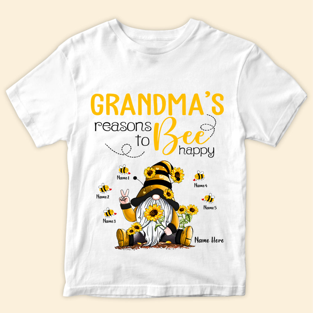 Grandma Custom Shirt With Grandkids Names Grandma's Reasons To Bee Happy Personalized Gift