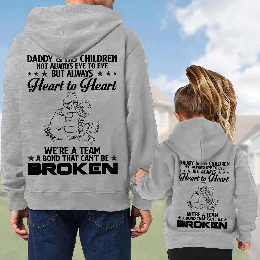 Dad Custom Shirt Daddy And Children Always Heart To Heart Bond Can't Be Broken Personalized Gift