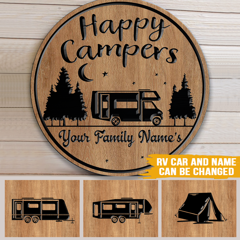 Camping Custom Sign Happy Campers Personalized Gift