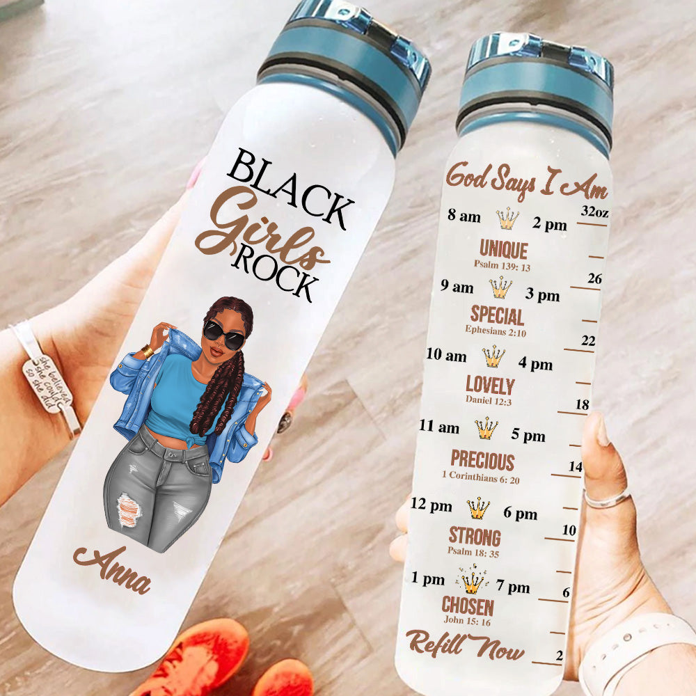 Black Girls Custom Tracker Bottle God Says I Am Personalized Gift