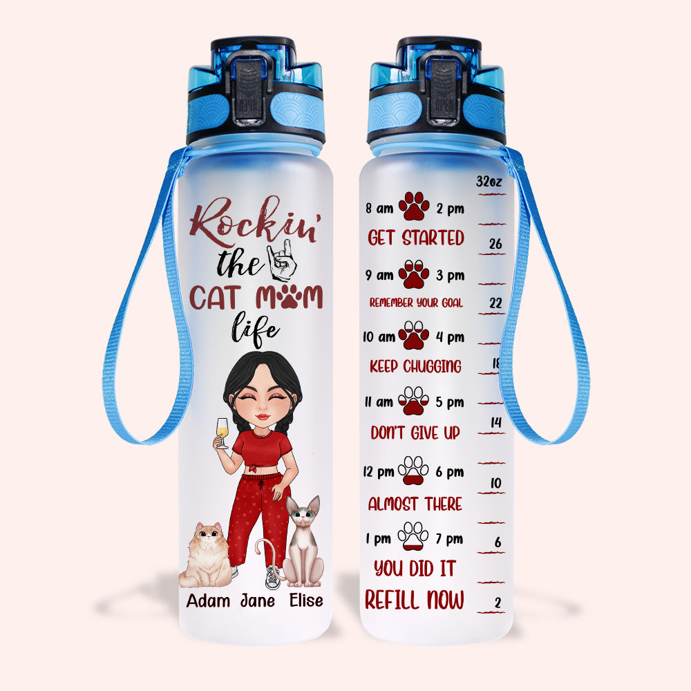 Cat Custom Tracker Bottle Rockin The Cat Mom Life Personalized Gift