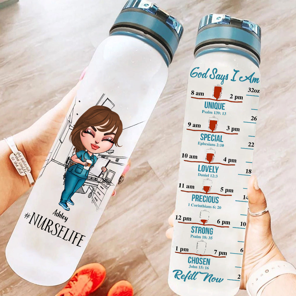 Nurse Custom Tracker Bottle Nurse Life God Says I Am Personalized Gift