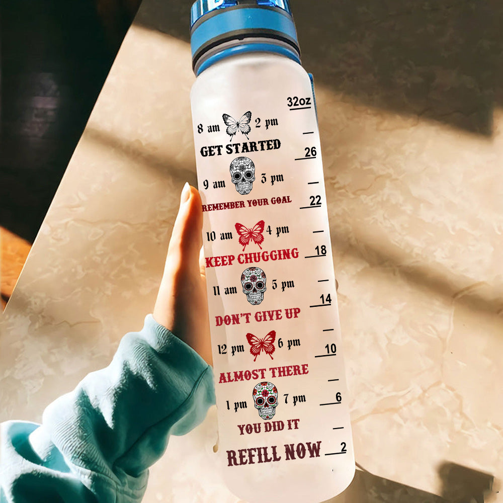 Skull Girl Custom Tracker Bottle Stop Slacking Drink Your Water Personalized Gift