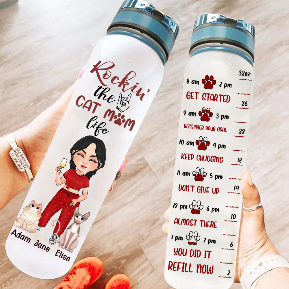 Cat Custom Tracker Bottle Rockin The Cat Mom Life Personalized Gift