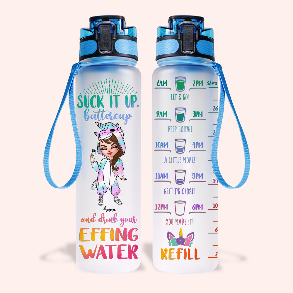 Unicorn Custom Tracker Bottle Suck It Up Buttercup Drink Your Effin Water Personalized Gift