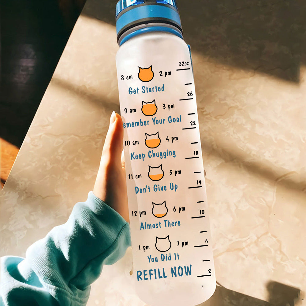 Cat Custom Tracker Bottle Drink Your Water Right Meow Human Servant Personalized Gift