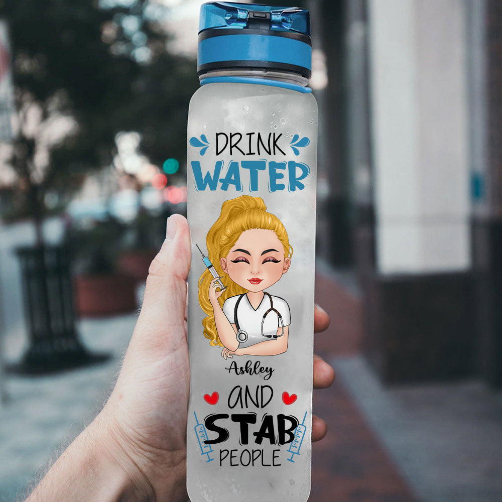 Nurse Custom Tracker Bottle Drink Water Stab People Personalized Gift