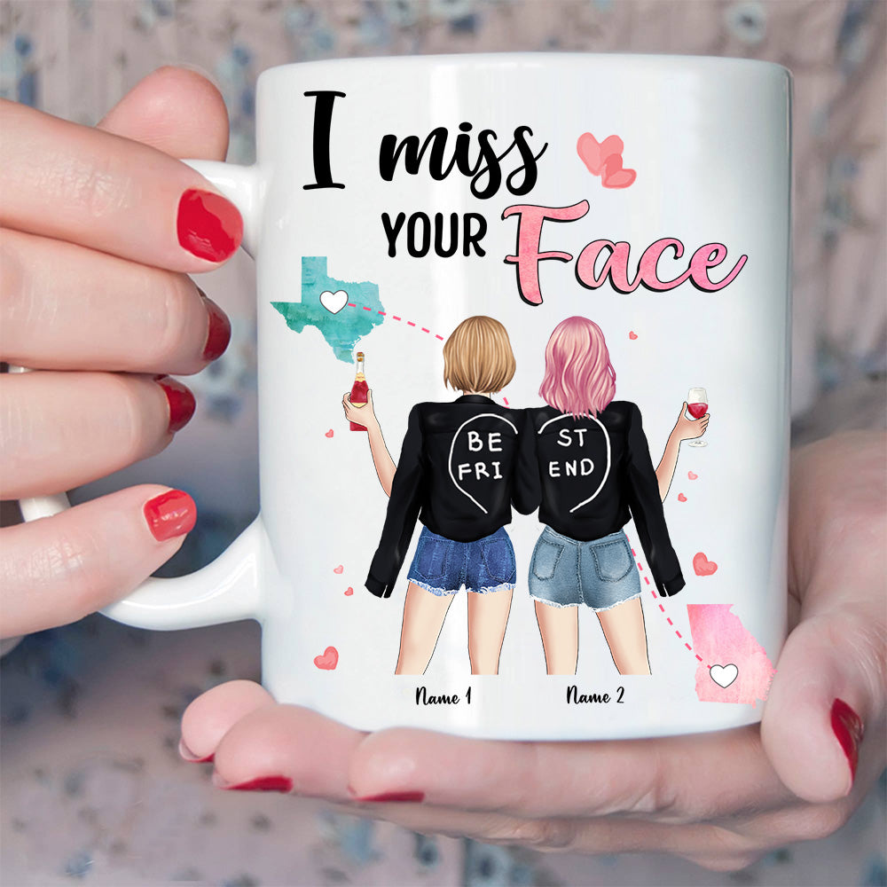 Bestie Custom Mug I Miss Your Face Long Distance Friendship Personalized Best Friend Gift