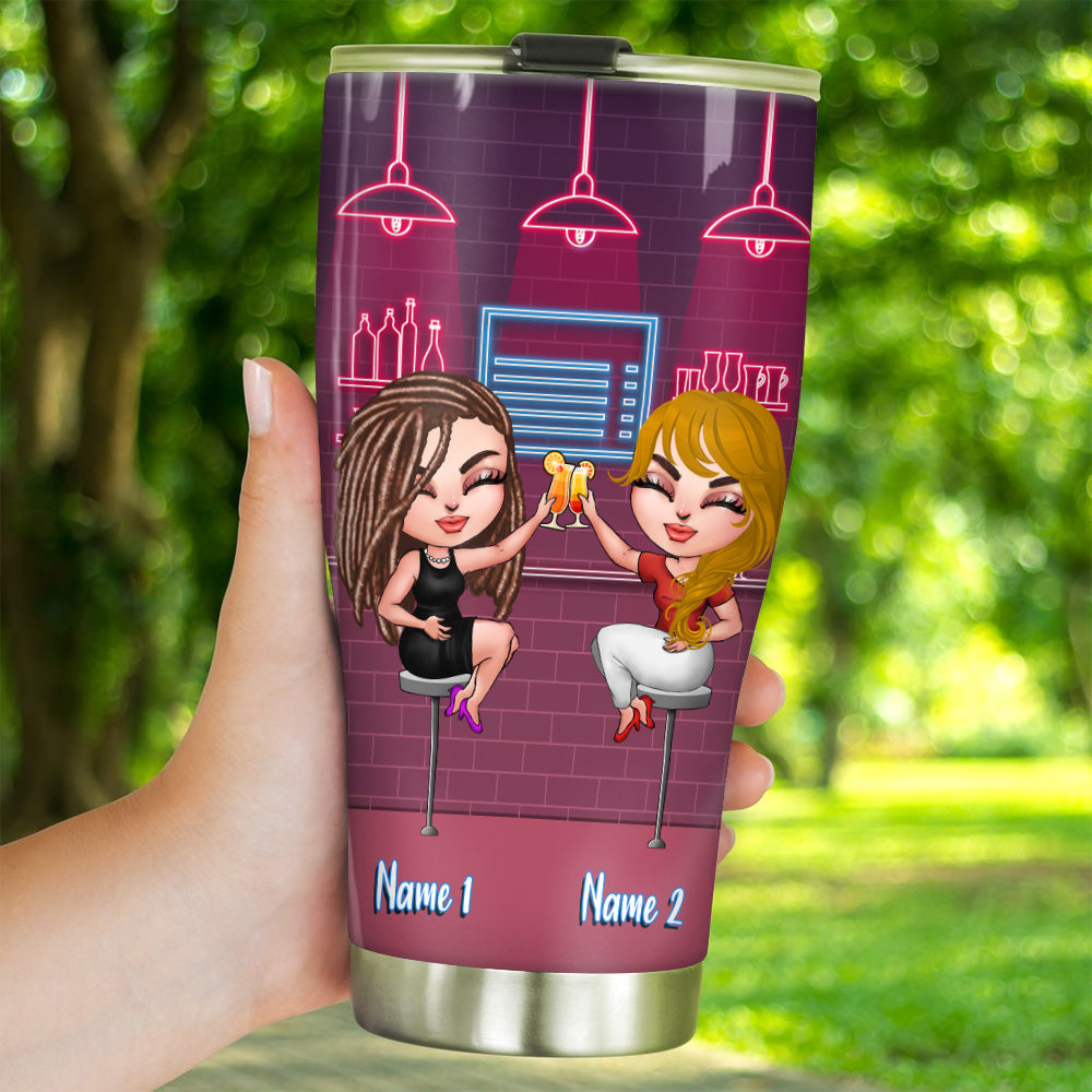 Bestie Custom Tumbler All The Best Friendships Are We Drunk Doll Neon Personalized Best Friend Gift