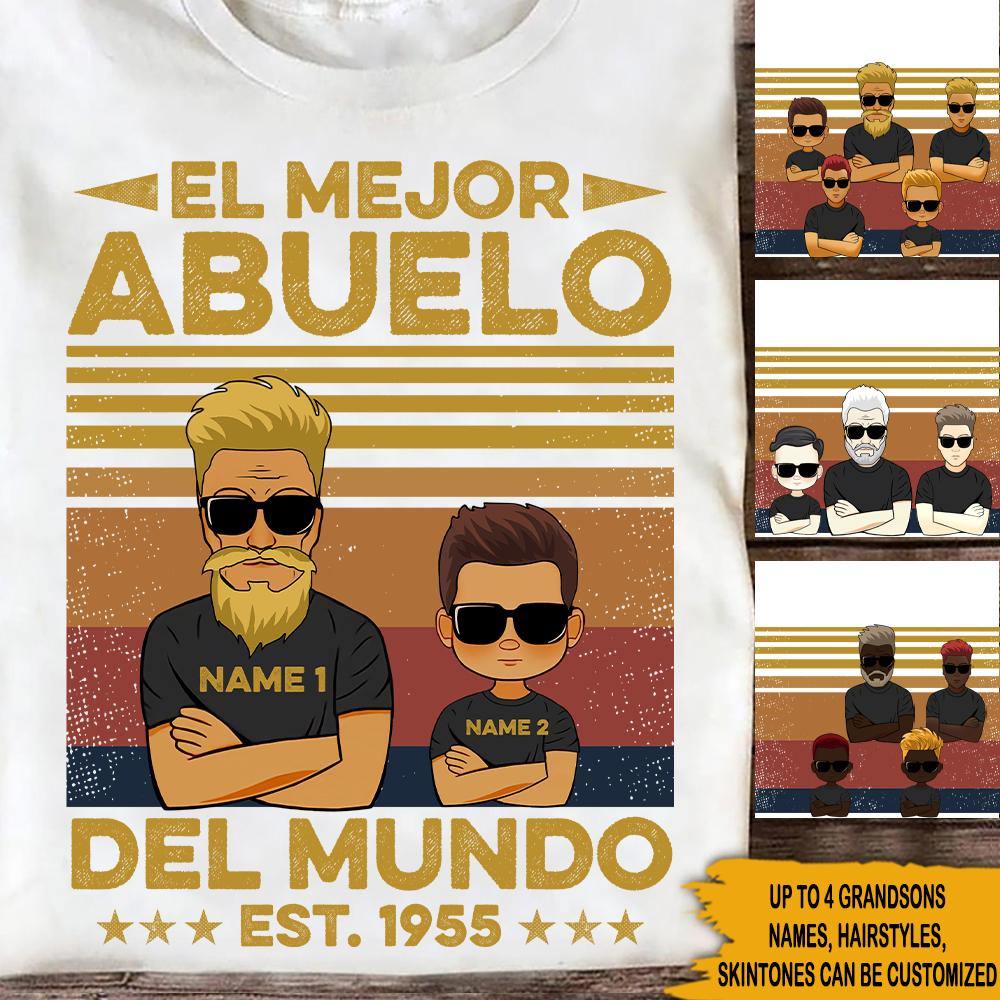 Abuelo Custom Spanish T Shirt World's Best Grandpa Grandsons Personalized Gift - PERSONAL84