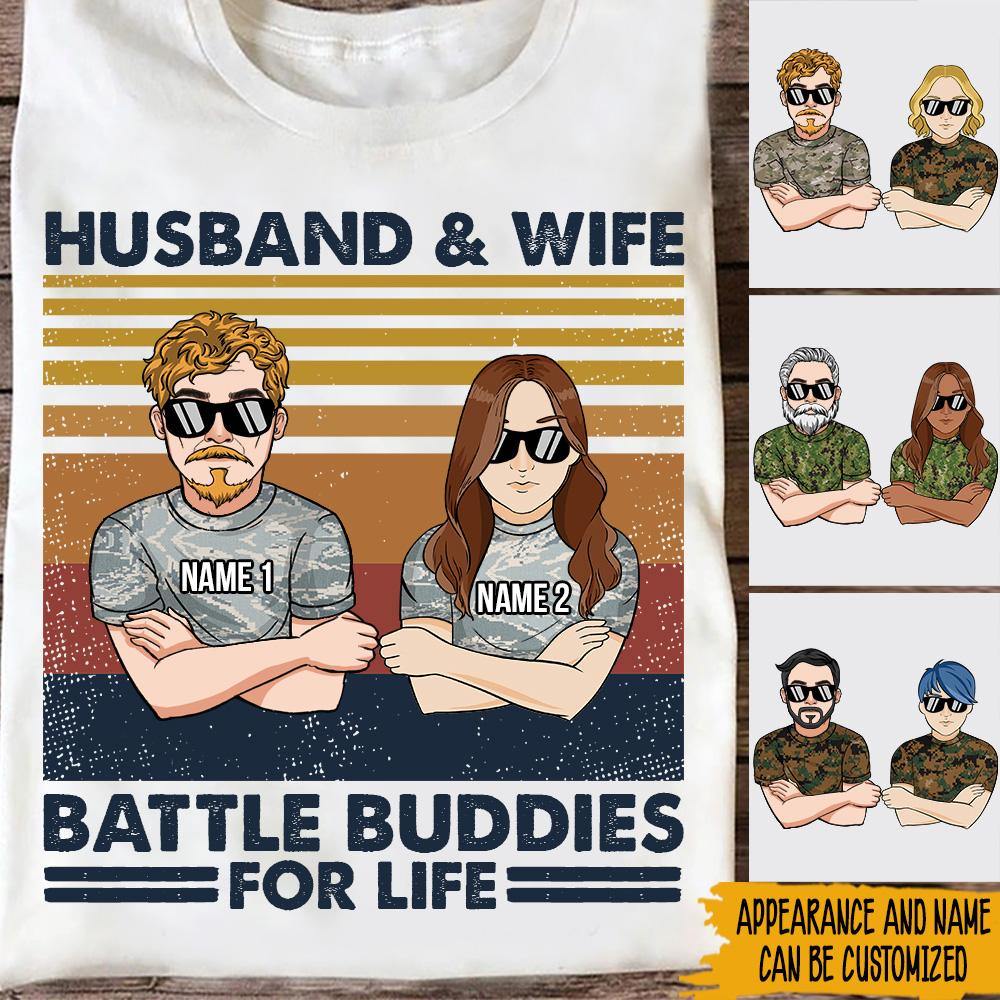 Amry Couple Custom Shirt Husband And Wife Battle Buddies For Life Personalized Gift - PERSONAL84