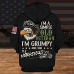 Veteran Biker Custom Shirt I'm A Simple Old Veteran I'm Grumpy And I Like My Motorcycles Personalized Gift